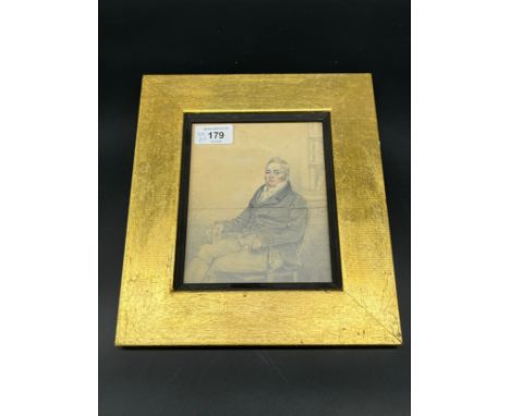 19th century sketch of a seated gentleman fitted within a gold frame. [27x23.5cm] 