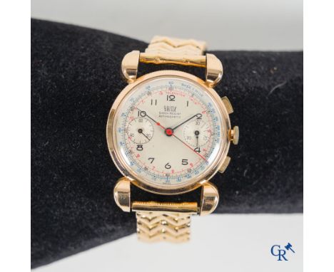 Watches, a men's wristwatch chronograph Britix in gold 750°/00. | Diameter: 35 mm. | Condition: To be revised.