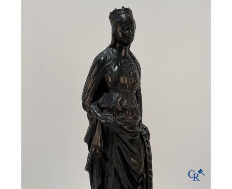 Eugène Laurent (1832-1898) Bronze statue with dark patina of Catherine of Alexandria with sword and cart wheel. Signed E. Lau