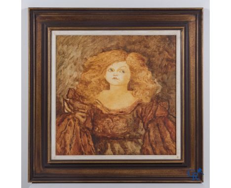 Roberto Figliolini, portrait of a girl in a dress. Oil on canvas. Monographed. | 80 x 80 cm. (without frame)117 x 116 cm. (wi