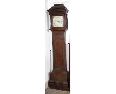 A 19th century oak country made longcase clock, the painted square dial indistinctly signed A.W. Coxwell, Royston, in a plain