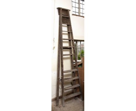An antique pine tall step ladder