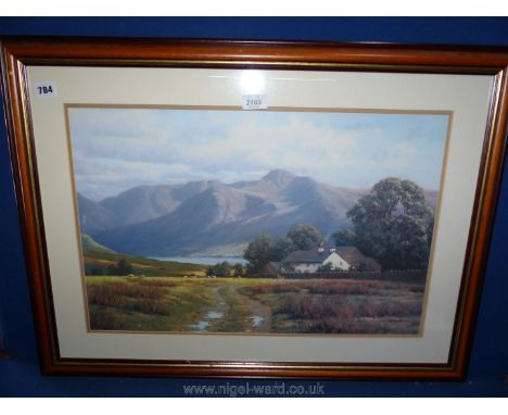 A large framed and mounted Peter Symonds Print, possibly a cottage or croft in the highlands, 31" x 23".