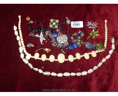 Miscellaneous vintage costume jewellery including Mother of Pearl, marcasite bracelet etc.