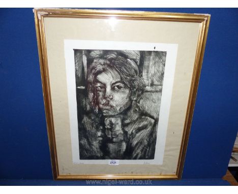 An artist proof black and white print portrait.