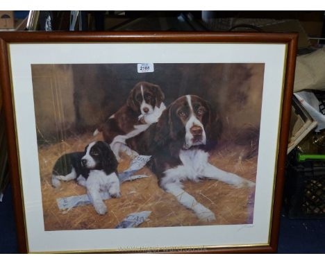 A large John Trickett Ltd. Ed. Print 713/850 depicting a dog and her two pups, 27 1/2" x 23 1/2".