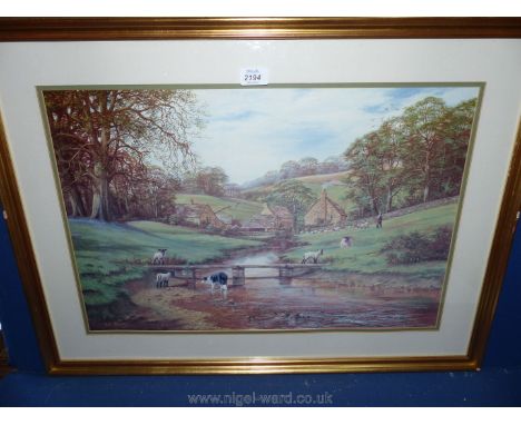 A gilt framed Ron Beaton Countryside farm Print, 31" x 23".
