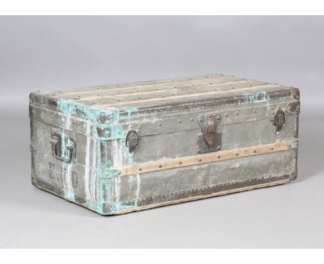 A rare Louis Vuitton zinc-covered 'Explorer' cabin trunk (malle cabine), circa 1895, the hinged lid and sides with brass trim