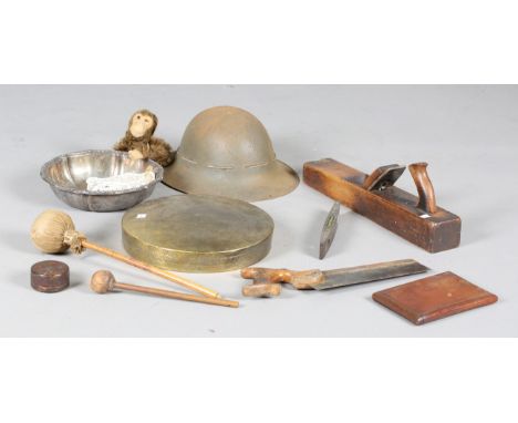 A group of collectors' items, including a mixed group of late 19th century stereoscopic viewing cards, a Middle Eastern brass