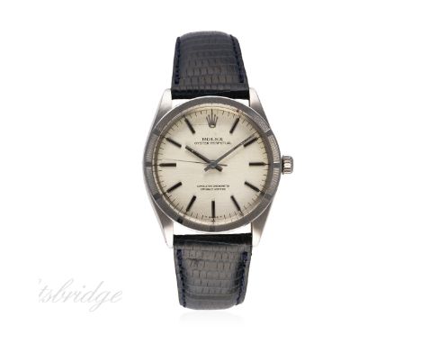 A GENTLEMAN'S STAINLESS STEEL ROLEX OYSTER PERPETUAL WRIST WATCH CIRCA 1967, REF. 1007
D: Silver dial with black inlaid silve