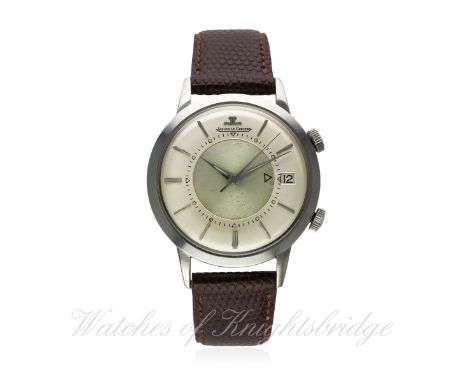 A GENTLEMAN'S STAINLESS STEEL JAEGER LECOULTRE MEMOVOX AUTOMATIC ALARM WRIST WATCH CIRCA 1960s REF. 855
D: Two tone silver di