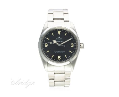 A RARE GENTLEMAN'S STAINLESS STEEL ROLEX OYSTER PERPETUAL EXPLORER BRACELET WATCH CIRCA 1969, REF. 1016 WITH ORIGINAL BOX & P