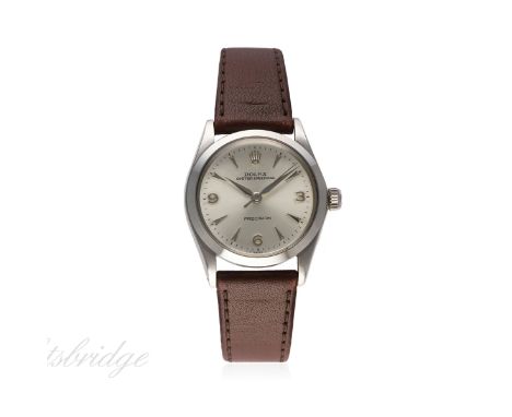 A MID SIZE STAINLESS STEEL ROLEX OYSTER SPEEDKING PRECISION WRIST WATCH CIRCA 1965, REF. 6430
D: Silver "3 6 9" dial with "da