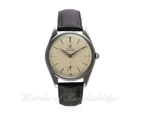 A GENTLEMAN'S LARGE SIZE STAINLESS STEEL OMEGA SEAMASTER WRIST WATCH CIRCA 1960, REF. 2990-1 RANCHERO CASE 
D: Silver dial wi