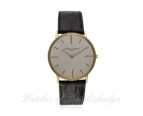 A GENTLEMAN'S 18K SOLID GOLD VACHERON & CONSTANTIN WRIST WATCH CIRCA 1970s, REF. 6820
D: Silver dial with gilt batons. M: 17 