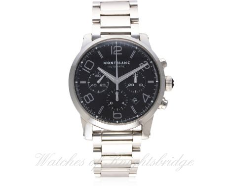 A GENTLEMAN'S STAINLESS STEEL MONTBLANC 'TIMEWALKER' AUTOMATIC CHRONOGRAPH BRACELET WATCH REF. MB09668 WITH BOX & PAPERS DATE
