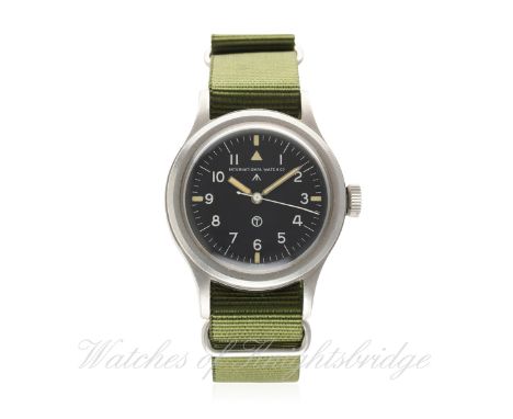 A GENTLEMAN'S STAINLESS STEEL BRITISH MILITARY R.A.F. IWC MARK 11 PILOT'S WRIST WATCH DATED 1951
D: Black dial with luminous 
