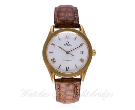 A GENTLEMAN'S 18K SOLID GOLD OMEGA WRIST WATCH CIRCA 2000, REF. 1660295
D: White dial with raised gilt Roman numerals & baton