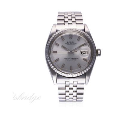A RARE GENTLEMAN'S STAINLESS STEEL ROLEX OYSTER PERPETUAL DATEJUST BRACELET WATCH CIRCA 1971, REF. 1603 "WIDE BOY"
D: Silver 