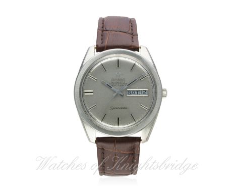 A RARE GENTLEMAN'S STAINLESS STEEL OMEGA SEAMASTER CHRONOMETER WRIST WATCH CIRCA 1969, REF. 166.032 / 168.023
D: Silver dial 