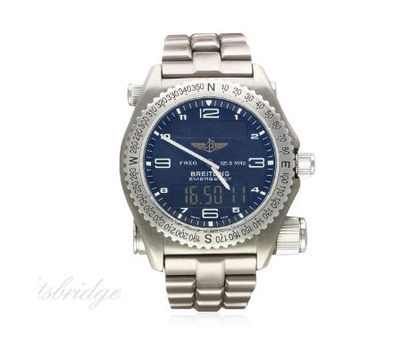 A GENTLEMAN'S TITANIUM BREITLING EMERGENCY BRACELET WATCH WITH COMPLETE BOX SET & PAPERS DATED 2003
D: Charcoal dial with Ara
