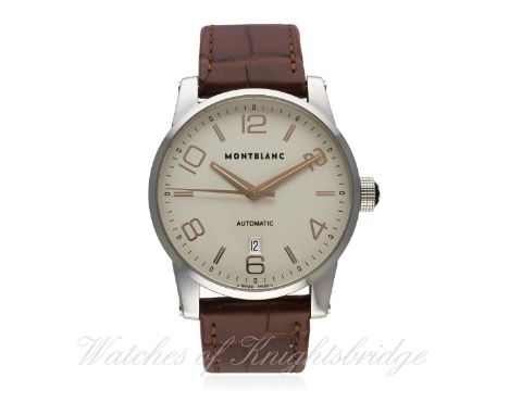 A GENTLEMAN'S STAINLESS STEEL MONTBLANC 'TIMEWALKER' AUTOMATIC WRIST WATCH CIRCA 2013, REF. 101550 UNWORN WITH BOX & OPEN PAP