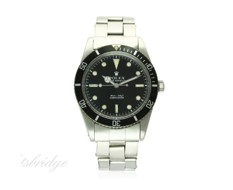 A RARE GENTLEMAN'S STAINLESS STEEL ROLEX OYSTER PERPETUAL "NON-SHOULDERED" SUBMARINER BRACELET WATCH CIRCA 1956, REF. 6536/1 