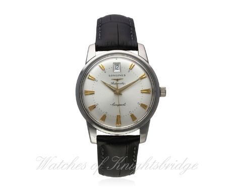 A GENTLEMAN'S STAINLESS STEEL LONGINES HERITAGE CONQUEST AUTOMATIC WRIST WATCH CIRCA 2007, REF. L16114
D: Silver dial with gi