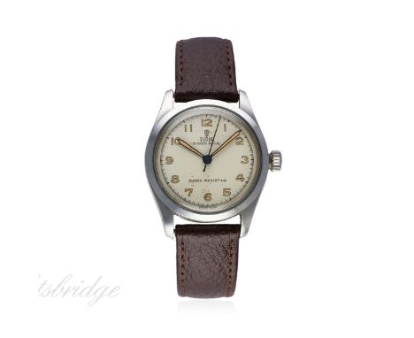 A GENTLEMAN'S STAINLESS STEEL ROLEX TUDOR OYSTER WRIST WATCH CIRCA 1940s, REF. 7903
D: Silver dial with luminous Arabic numer