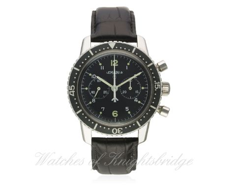 A RARE GENTLEMAN'S STAINLESS STEEL SOUTH AFRICAN AIR FORCE LEMANIA PILOTS MILITARY CHRONOGRAPH WRIST WATCH CIRCA 1969, REF. 8