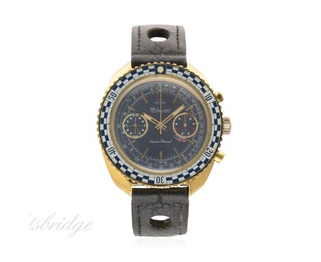 A GENTLEMAN'S GOLD PLATED LUCIEN PICCARD LUCCARD YACHTING CHRONOGRAPH WRIST WATCH CIRCA 1970s
D: Blue dial with black inlaid 