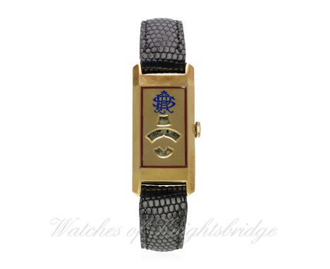 A GENTLEMAN'S 18K SOLID GOLD JUMP HOUR WRIST WATCH CIRCA 1920s
D: Seconds, minutes & hour apertures. M: Swiss manual wind mov