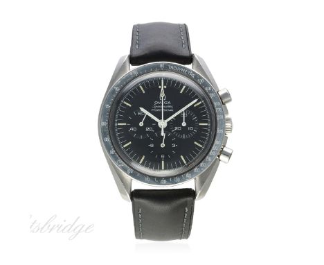 A RARE GENTLEMAN'S STAINLESS STEEL OMEGA SPEEDMASTER PROFESSIONAL CHRONOGRAPH WRIST WATCH, REF. 145.022-69 FIRST MOON LANDING