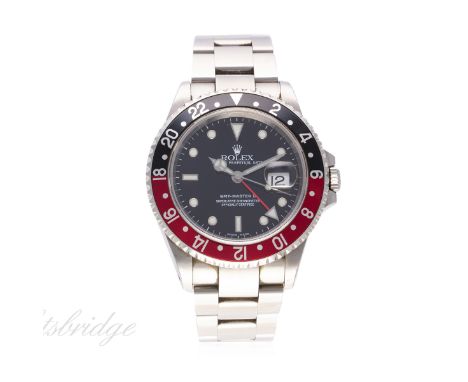 A GENTLEMAN'S STAINLESS STEEL ROLEX OYSTER PERPETUAL DATE GMT MASTER II BRACELET WATCH CIRCA 1998, REF. 16710 WITH ORIGINAL B