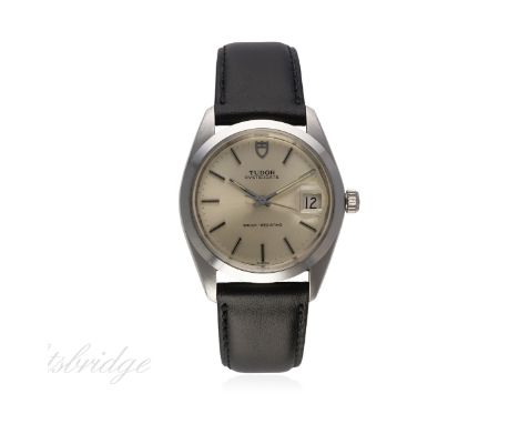 A GENTLEMAN'S STAINLESS STEEL ROLEX TUDOR OYSTERDATE WRIST WATCH CIRCA 1978, REF. 7992/0
D: Silver dial with black inlaid sil