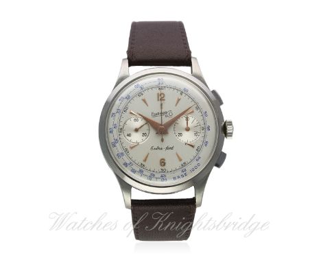 A RARE GENTLEMAN'S STAINLESS STEEL EBERHARD & CO EXTRA FORT CHRONOGRAPH WRIST WATCH CIRCA 1950s, REF. 14003/47
D: Silver dial