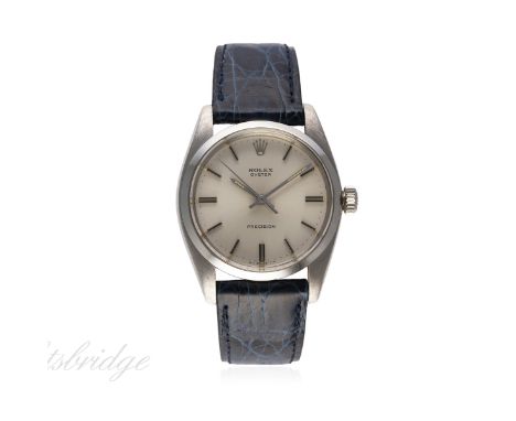 A GENTLEMAN'S STAINLESS STEEL ROLEX OYSTER PRECISION WRIST WATCH CIRCA 1980 REF. 6426
D: Silver dial with silver batons. M: 1