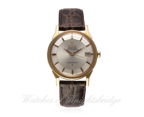 A FINE & RARE GENTLEMAN'S 18K SOLID ROSE GOLD OMEGA CONSTELLATION CHRONOMETER WRIST WATCH CIRCA 1963, REF. 1683005
D: Silver 