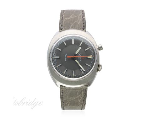 A GENTLEMAN'S STAINLESS STEEL OMEGA CHRONOSTOP DRIVERS WRIST WATCH CIRCA 1967, REF. 145.010
D: Grey dial at 90 degree angle, 