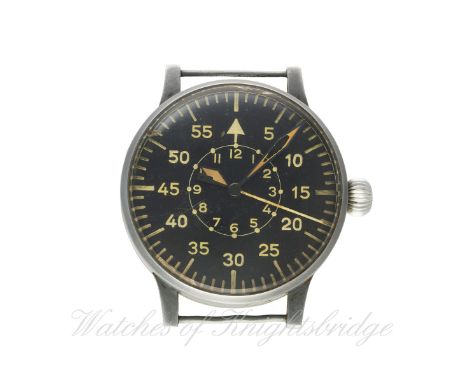 A RARE GERMAN MILITARY LUFTWAFFE B.UHR LACO NAVIGATORS WATCH CIRCA 1941, REF. FL23883 D: Type B black dial with 12 hour Arabi
