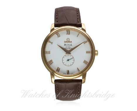 A FINE GENTLEMAN'S LARGE 18K SOLID PINK GOLD OMEGA DE VILLE CHRONOMETER WRIST WATCH REF. 46142002 WITH BOX & PAPERS DATED 201