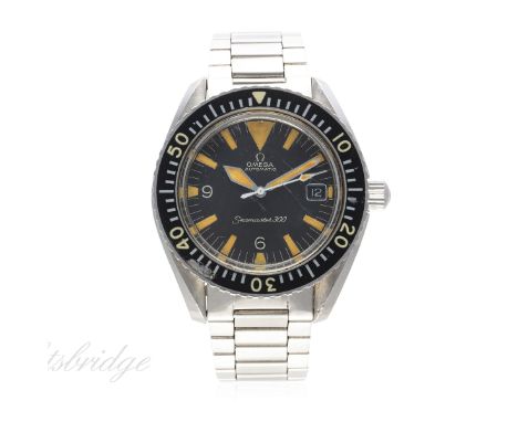 A RARE GENTLEMAN'S STAINLESS STEEL OMEGA SEAMASTER 300 BRACELET WATCH CIRCA 1969, REF. 166.0024 
D: Black dial with luminous 