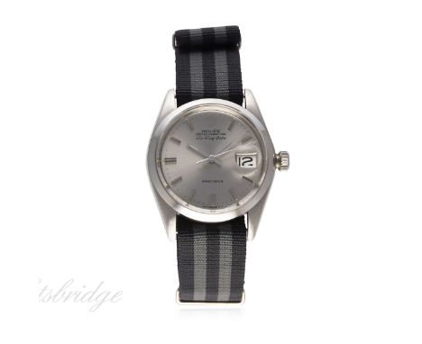 A GENTLEMAN'S STAINLESS STEEL ROLEX OYSTER PERPETUAL AIR KING DATE PRECISION WRIST WATCH CIRCA 1973, REF. 5700 
D: Grey dial 