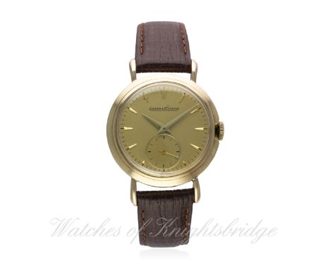 A GENTLEMAN'S 9CT SOLID GOLD JAEGER LECOULTRE WRIST WATCH CIRCA 1950s
D: Gold colour dial with gilt "dagger" batons & dauphin
