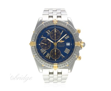 A GENTLEMAN'S STEEL & GOLD BREITLING CROSSWIND AUTOMATIC CHRONOGRAPH BRACELET WATCH DATED 2000, REF. B13355 WITH BOX & PAPERS