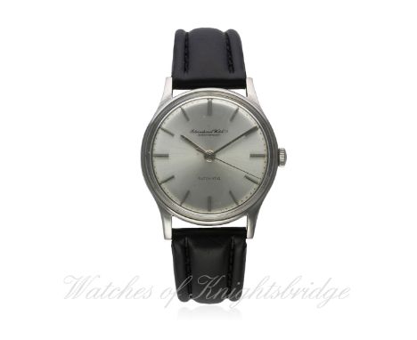 A GENTLEMAN'S STAINLESS STEEL IWC AUTOMATIC WRIST WATCH CIRCA 1960s
D: Silver dial with silver batons & hands. M: Automatic m