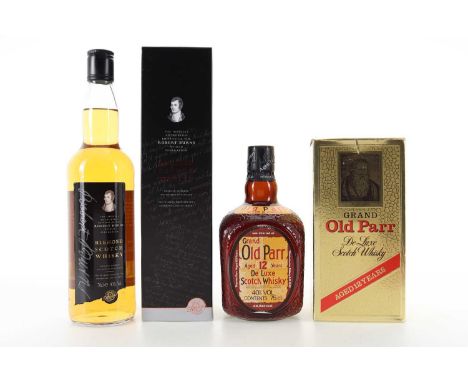 ARRAN ROBERT BURNS AND OLD PARR 12 YEAR OLD 75CL BLENDED WHISKY  Arran Robert Burns - 40% ABV / 70clOld Parr 12 Year Old - 40