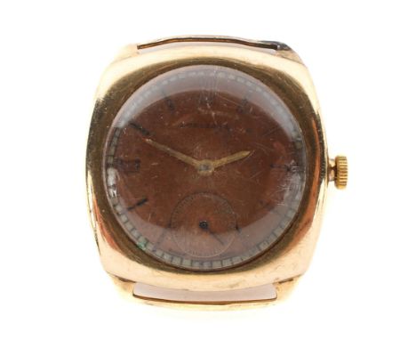 A mid-century 9ct gold cased Longines manual wind wristwatch, its dial with batons denoting hours, Roman numerals at each qua