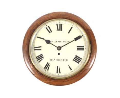 A late 19th century Thomas Armstrong (Manchester) mahogany single chain fusee Post Office wall clock, the enamelled dial with