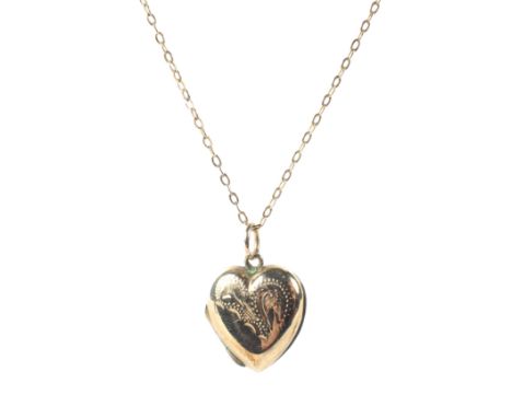 A 9ct gold pendant heart shaped locket and chain, 2.6 grams